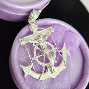 Mariner Cross Charm Pendant In 950 Peruvian Silver. FREE SHIPPING